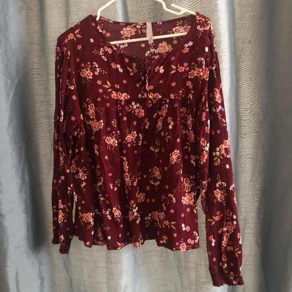IB Diffusion 3 x burgundy With floral accents, blousey top- new or like new